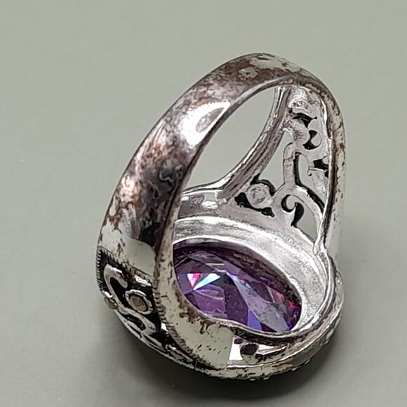 Vintage Purple Crystal Ring Marcasite 925 Sterling Size 8.25 main image 8